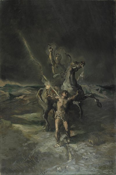 Romeinse keizer te paard en zijn slaaf getroffen door de bliksem door Théodore Chassériau